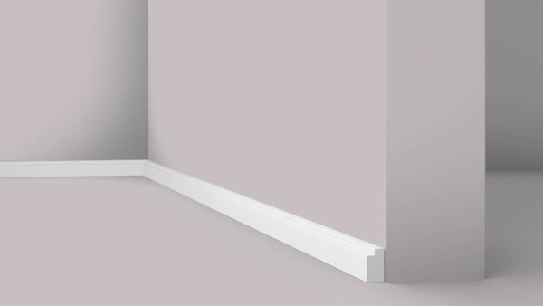 Die NMC Fußleiste FL11 ist eine moderne Sockelleiste für ein schnelles Wand Makeover. Durch die einfache Montage eigent sie sich für DIY Wandgestaltungen. Durch das hochdichte Polystyrolmaterial ist sie besonders hart, stoßfest, formstabil und maßgenau und bereits für den Endanstrich vorgrundiert. Die multifunktionale Fußleiste von NMC hat die Maße 200 cm x 2,5 cm x 1,45 cm. Eine wasserfeste Fußleiste für Feuchträume wie das Badezimmer, die Dusche oder für die Küche.