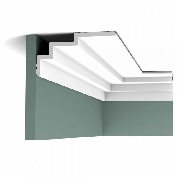 Orac Decor MODERN Steps, C 392 Stuckleiste extrem maßhaltig, Profilleiste für Decke vorgrundiert, Zierleiste aus Polyurethan-Hartschaum, Maße: 200x10x19 cm