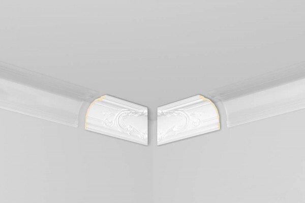 Cornice-Set Z42 made of PU-hard foam, pre-primed, NMC, Size: 175 x 170 mm, suitable for Z41 und Z 40 delivery form: 1 x 2,00 mtr. Profile to cut, 2 mtr. = 2 Cornice