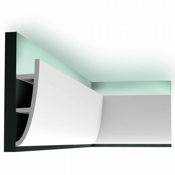 Wand- und Friesleiste Orac Decor Ulf Moritz C 374 Antonio für indirekte LED Beleuchtung, auch als Sockelleiste geeignet, horizontal, vertikal und diagonal einsetzbar, aus Purotouch, Maße: 200x18x5 cm